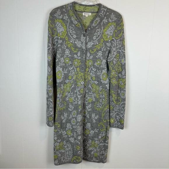 Novica Alpaca Gray Floral Long Cardigan Coat M - Picture 6 of 15